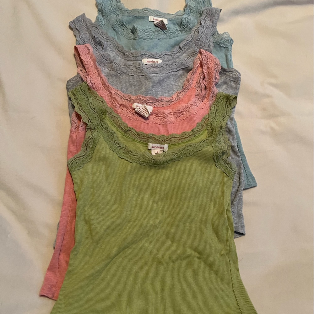 Sundance lace trim tank tops